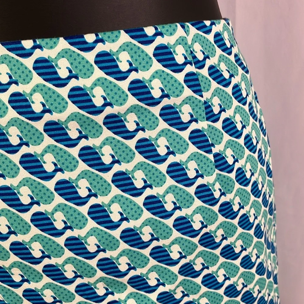 Talbots Blue Whale Print Twill Cotton High-Waist Mini Skirt